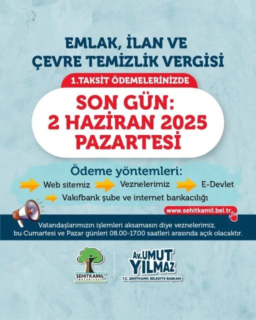 VERGİ ÖDEMELERİNDE SON GÜN 02 HAZİRAN