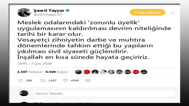 Milletvekili Tayyar'dan "zorunlu üyelik" değerlendirmesi