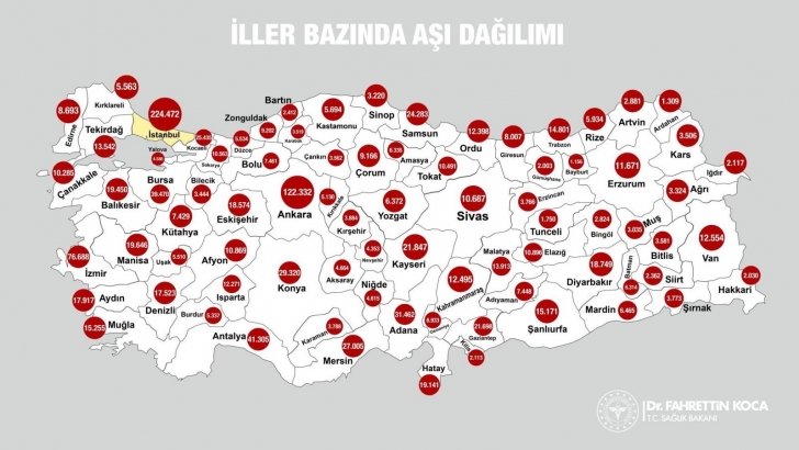 Bakan Koca, Türkiye’deki Covid-19 aşılama haritasını paylaştı