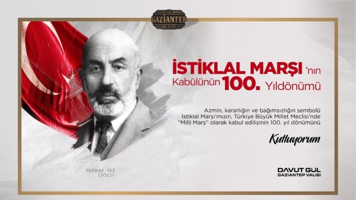 Vali Davut Gül, İstiklal Marşımızın Kabulünün Yıl Dönümü Mesajı